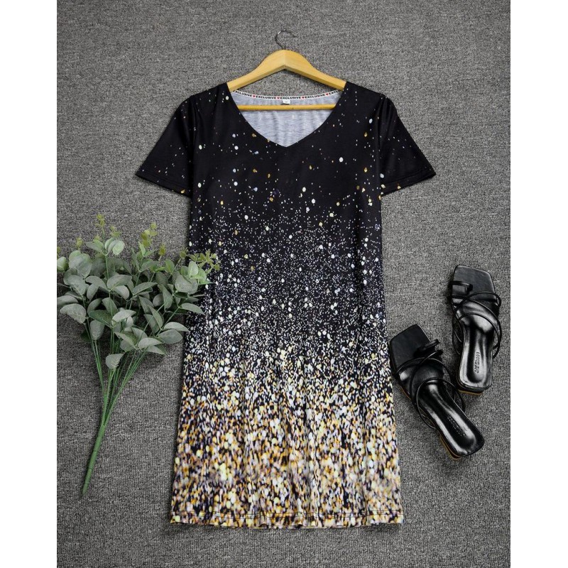 Casual V-Neck Short Sleeve Print Mini Dress