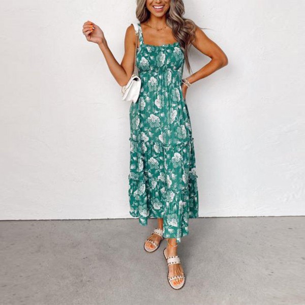 Fresh Print Sleeveless Maxi Dress