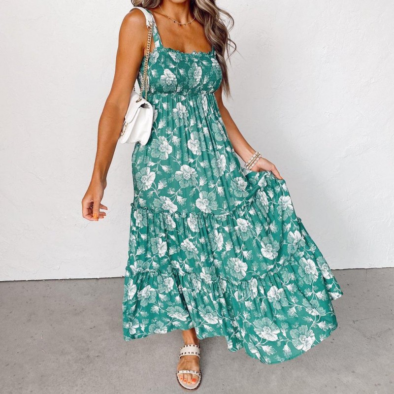 Fresh Print Sleeveless Maxi Dress