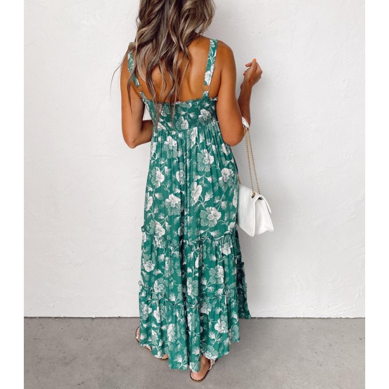 Fresh Print Sleeveless Maxi Dress