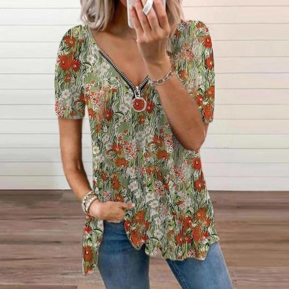 Romantic Print Short Sleeve Top