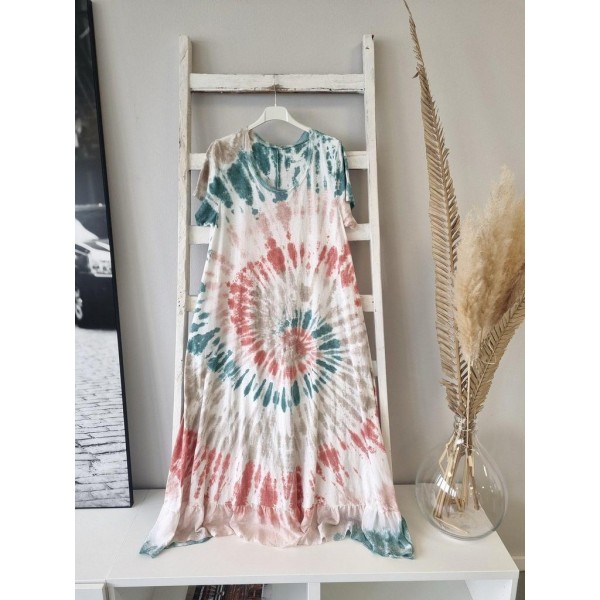 Temperament Tie Dye Print Short Sleeve Maxi Dress