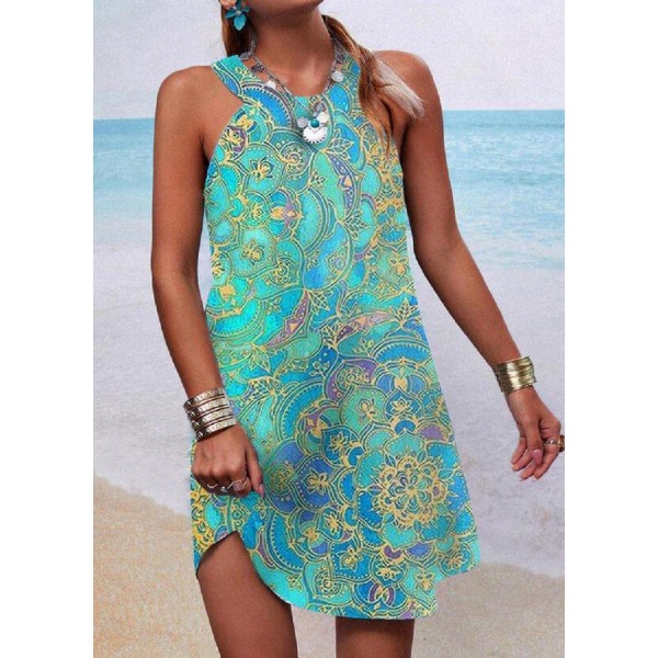 Retro Print Sleeveless Mini Dress