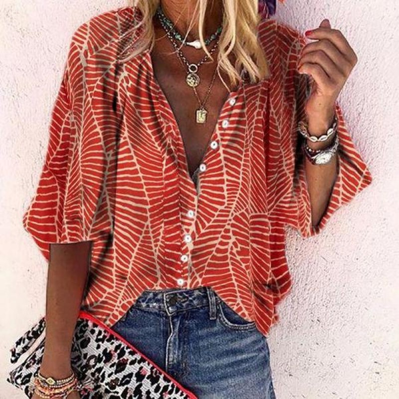 Casual Print 3/4 Sleeve Top