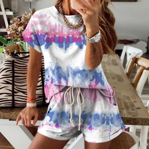 Comfy Print Short Sleeve Two Piece Set