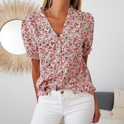 Romantic Floral Print Short Sleeve Top