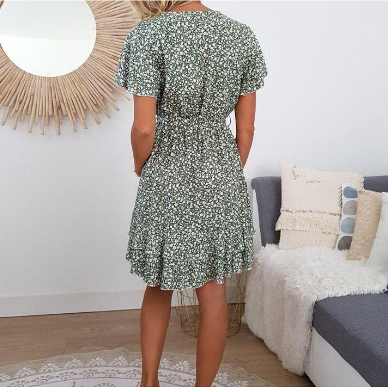 Simple Green Print Mini Dress