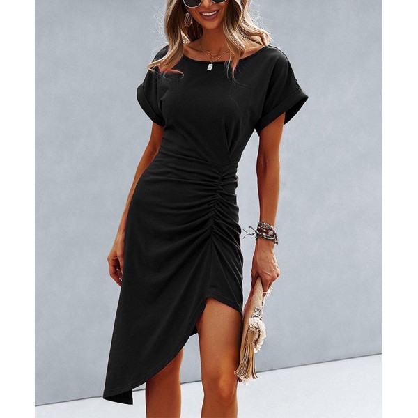 Chic Plain Short Sleeve Mini Dress