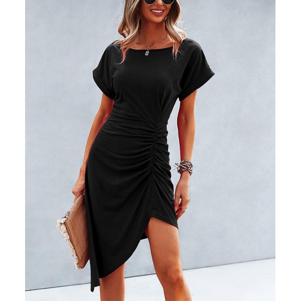 Chic Plain Short Sleeve Mini Dress