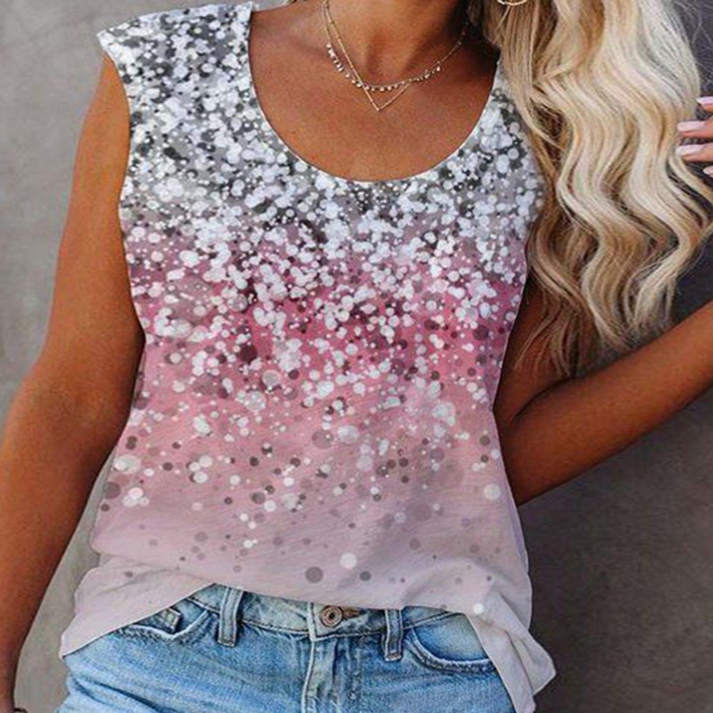 Comfy Round Neck Print Sleeveless Top