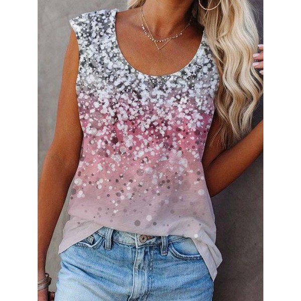 Comfy Round Neck Print Sleeveless Top