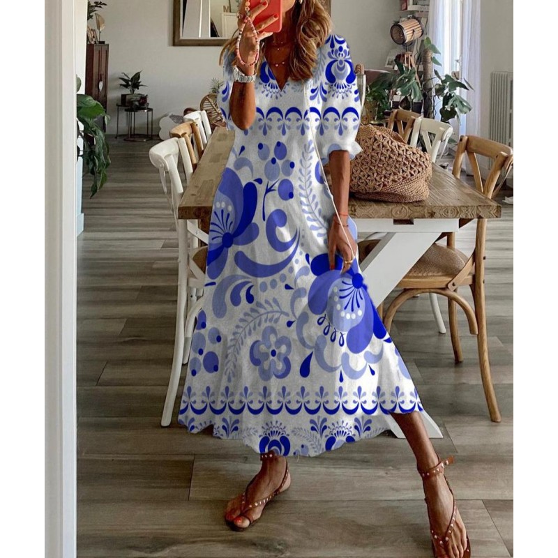 Chic Print Half Sleeve Midi Dress