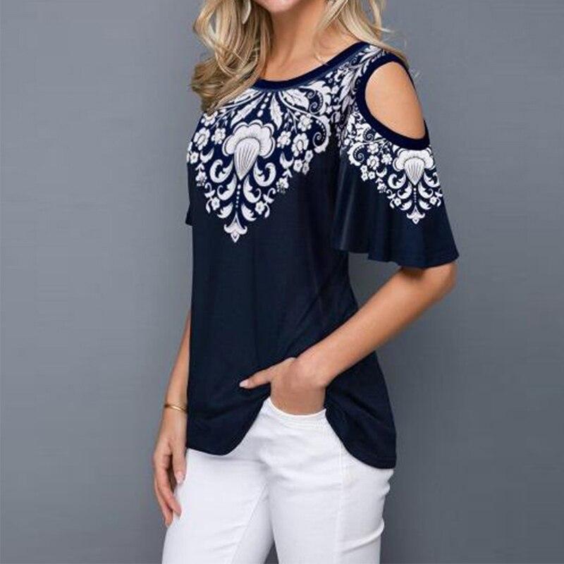 Retro Print Round Neck Short Sleeve Top