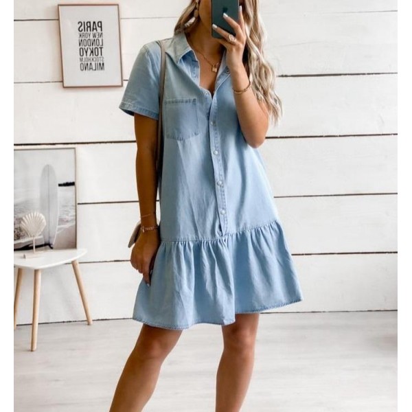 Simple V-Neck Short Sleeve Plain Mini Dress