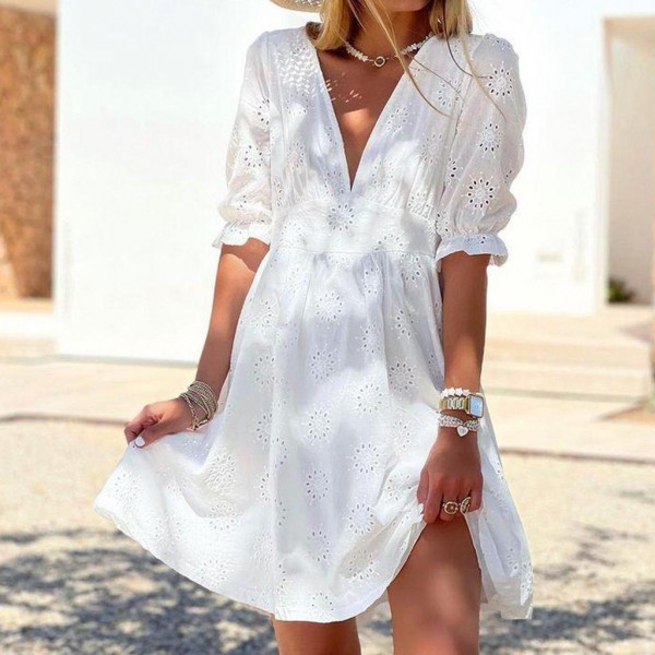 Vintage Plain Short Sleeve Mini Dress