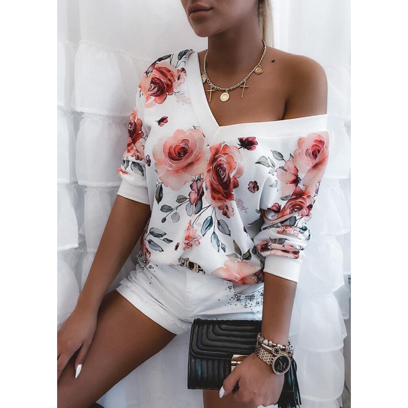 Comfy Floral Print Long Sleeve Top