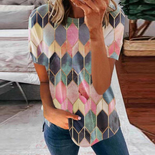 Geometric Print Round Neck Top