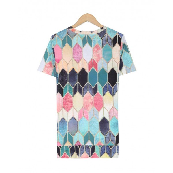 Geometric Print Round Neck Top