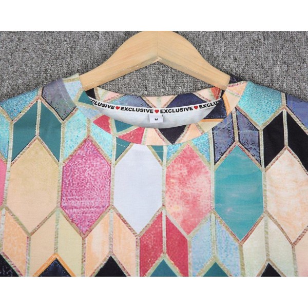 Geometric Print Round Neck Top