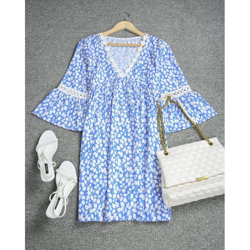 Groovy Print 3/4 Sleeve Mini Dress