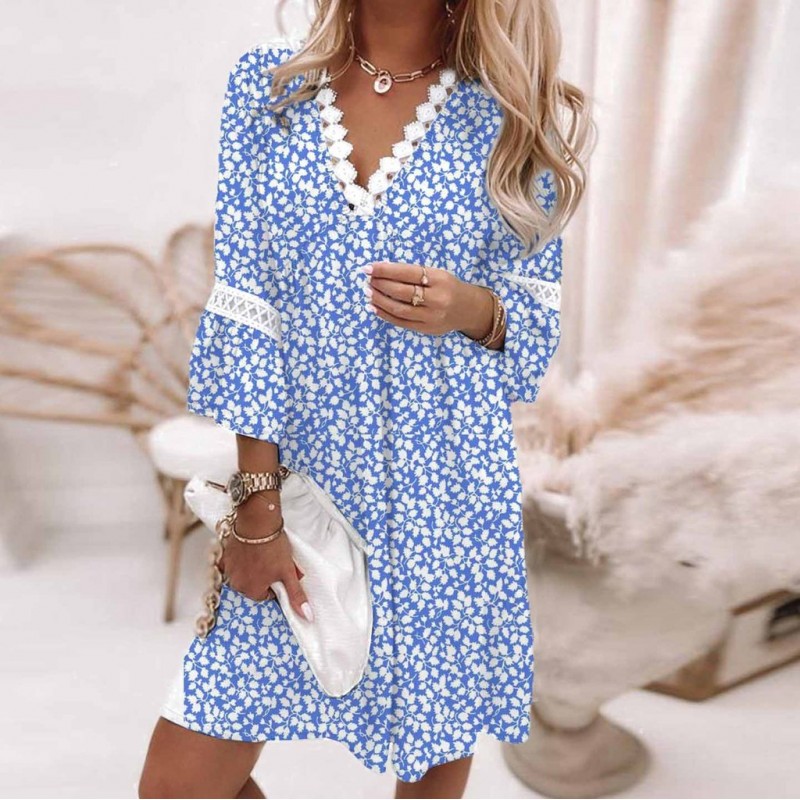 Groovy Print 3/4 Sleeve Mini Dress