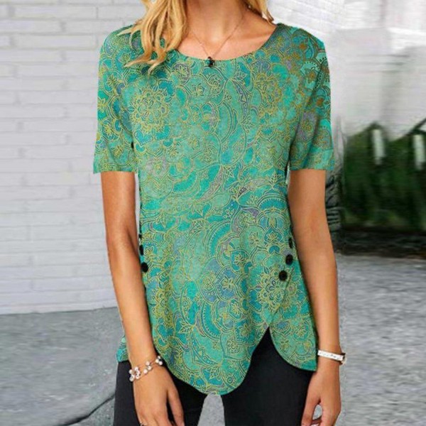 Green Mosaic Print Asymmetrical Top