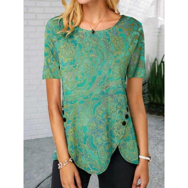 Green Mosaic Print Asymmetrical Top