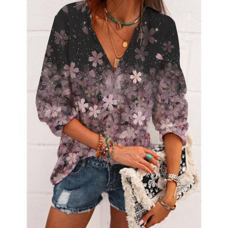 Chic Floral Print V-Neck Top