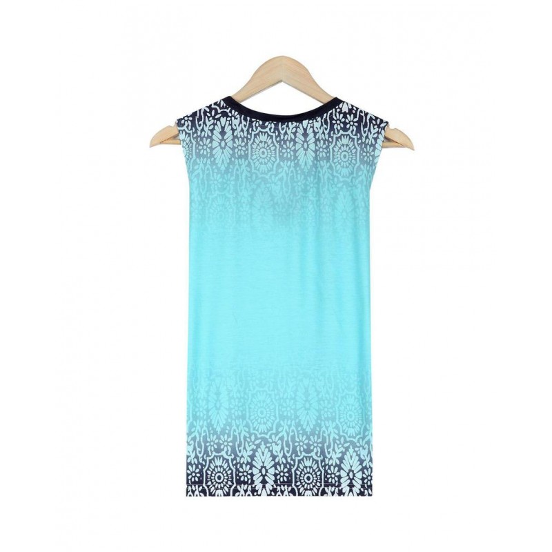 V-Neck Sleeveless Blue Print Top