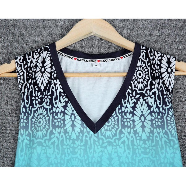 V-Neck Sleeveless Blue Print Top