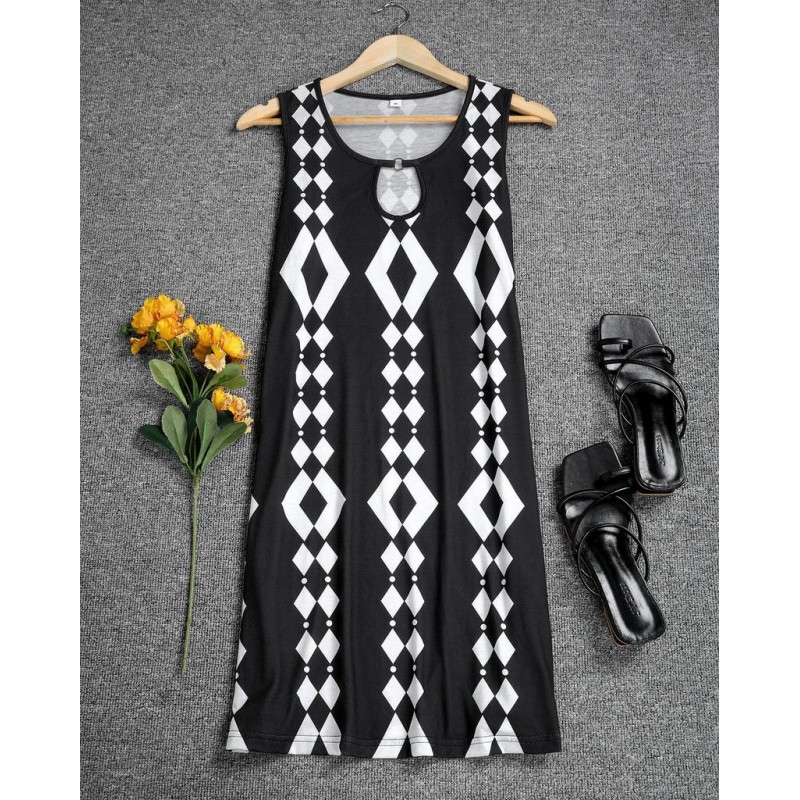 Geometric Print Sleeveless Mini Dress