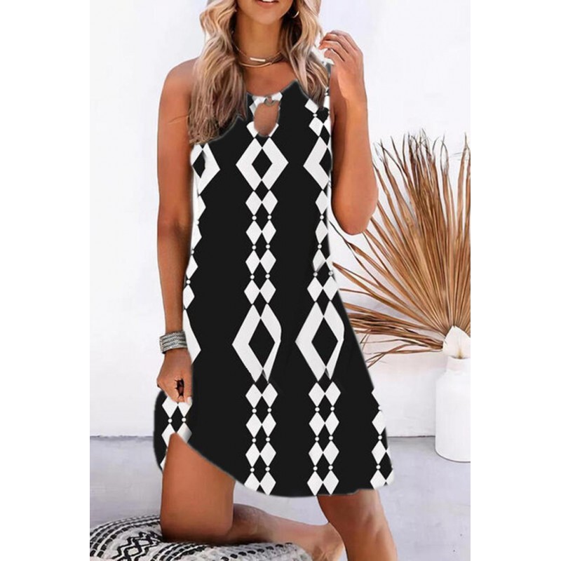 Geometric Print Sleeveless Mini Dress