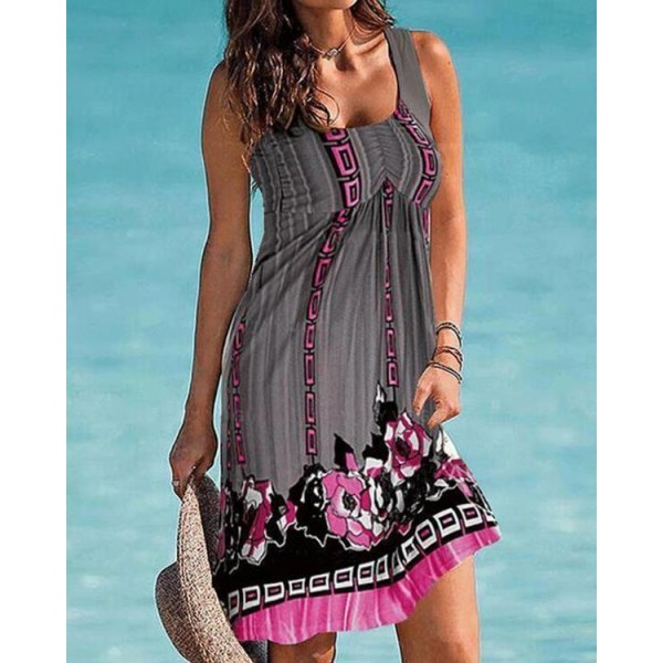 Retro Print Sleeveless Mini Dress