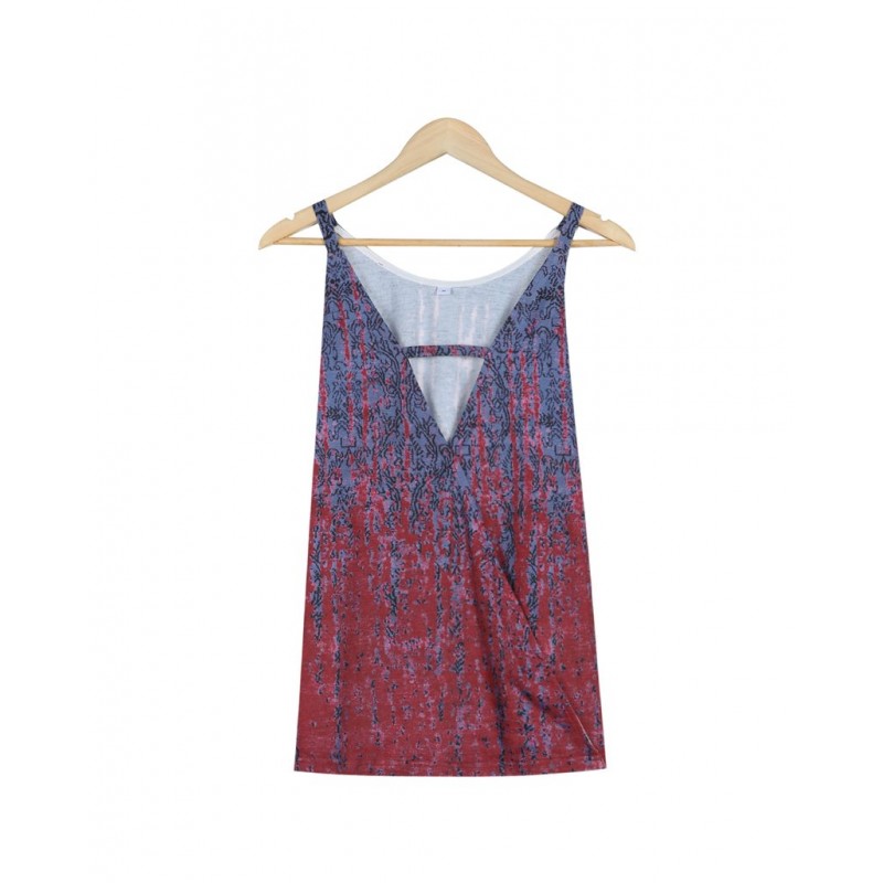 Retro Red Print Sleeveless Top