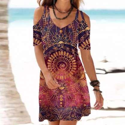 Special Print Short Sleeve Mini Dress