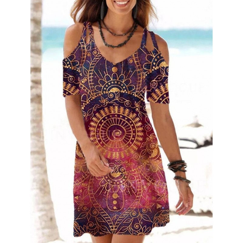 Special Print Short Sleeve Mini Dress