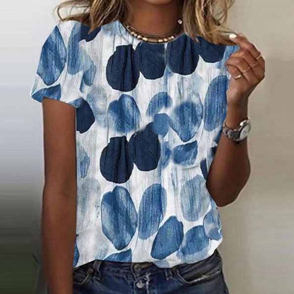 Blue Print Round Neck Top