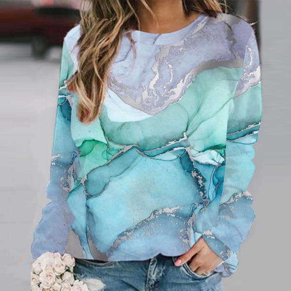 Casual Round Neck Long Sleeve Print Top