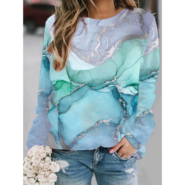 Casual Round Neck Long Sleeve Print Top