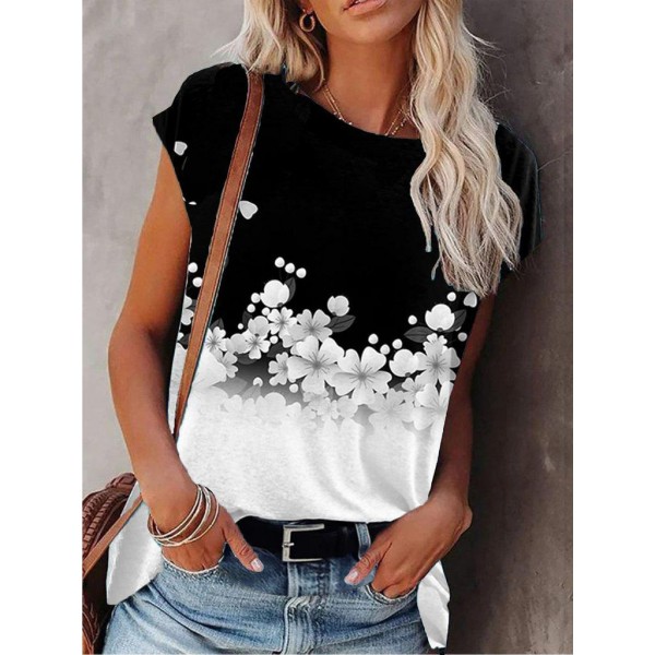 Casual Round Neck Print Top