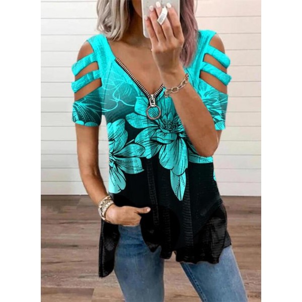 Fashionable V-Neck Print Top