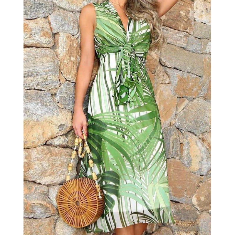 Stunning Print Sleeveless Midi Dress