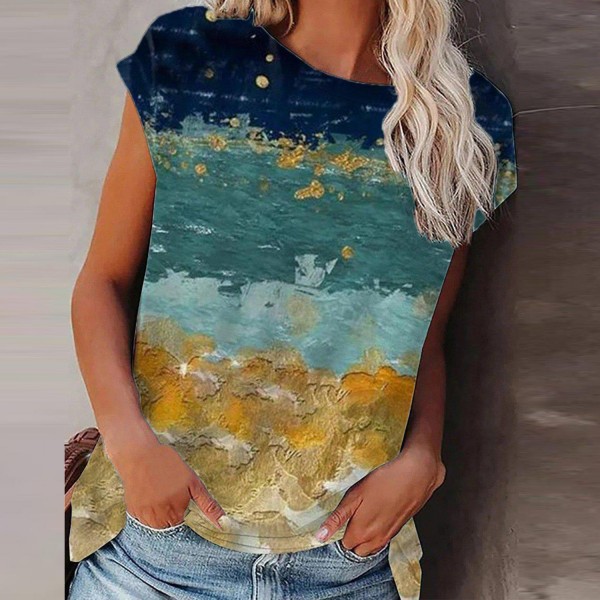 Abstract Print Round Neck Top