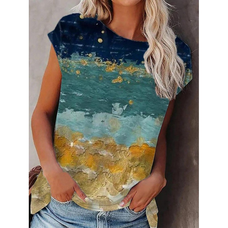 Abstract Print Round Neck Top