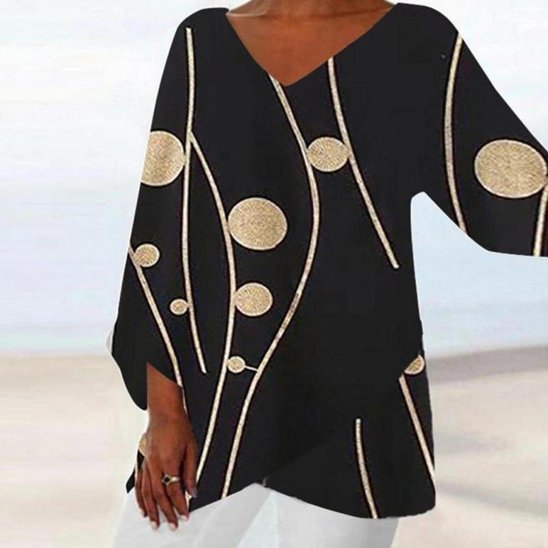 Chic Irregular Print Long Sleeve Top