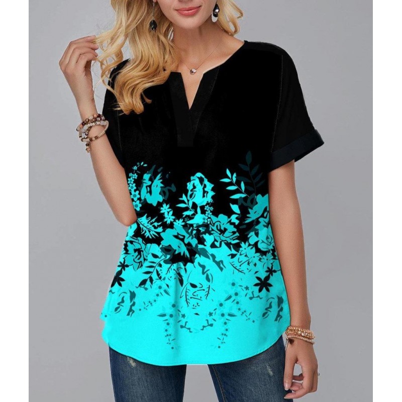 Fresh Notched Neck Print Top