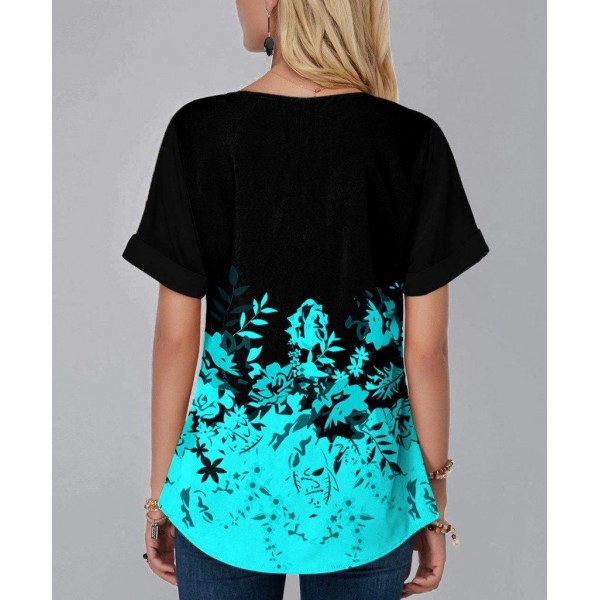 Fresh Notched Neck Print Top