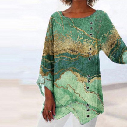 Green Print 3/4 Sleeve Top