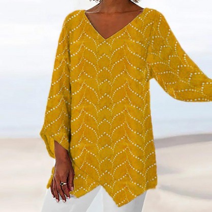 Casual Yellow Long Sleeve Print Top