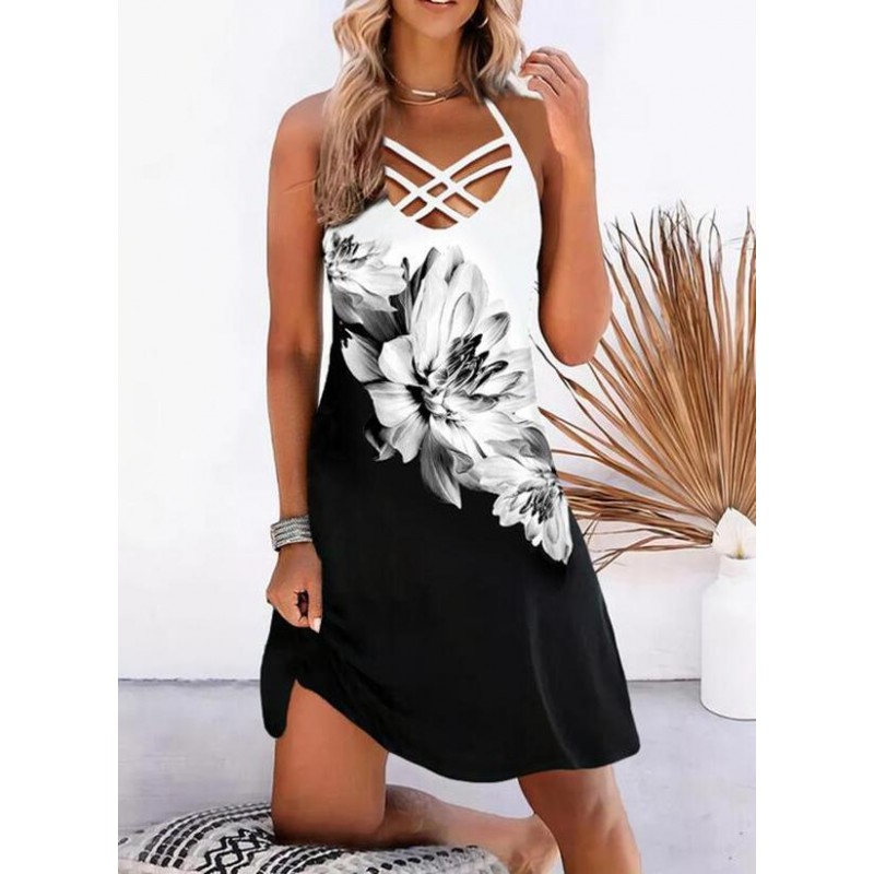 Elegant Print Sleeveless Mini Dress